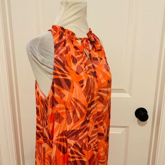 Nine West Orange Geo Print Halter Sleeveless Maxi Dress Large - Picture 9 of 13